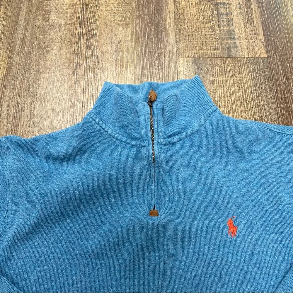 Polo Ralph Lauren Heather Blue‎ Knit Top 1/4” Zip Cotton Preppy Size Medium